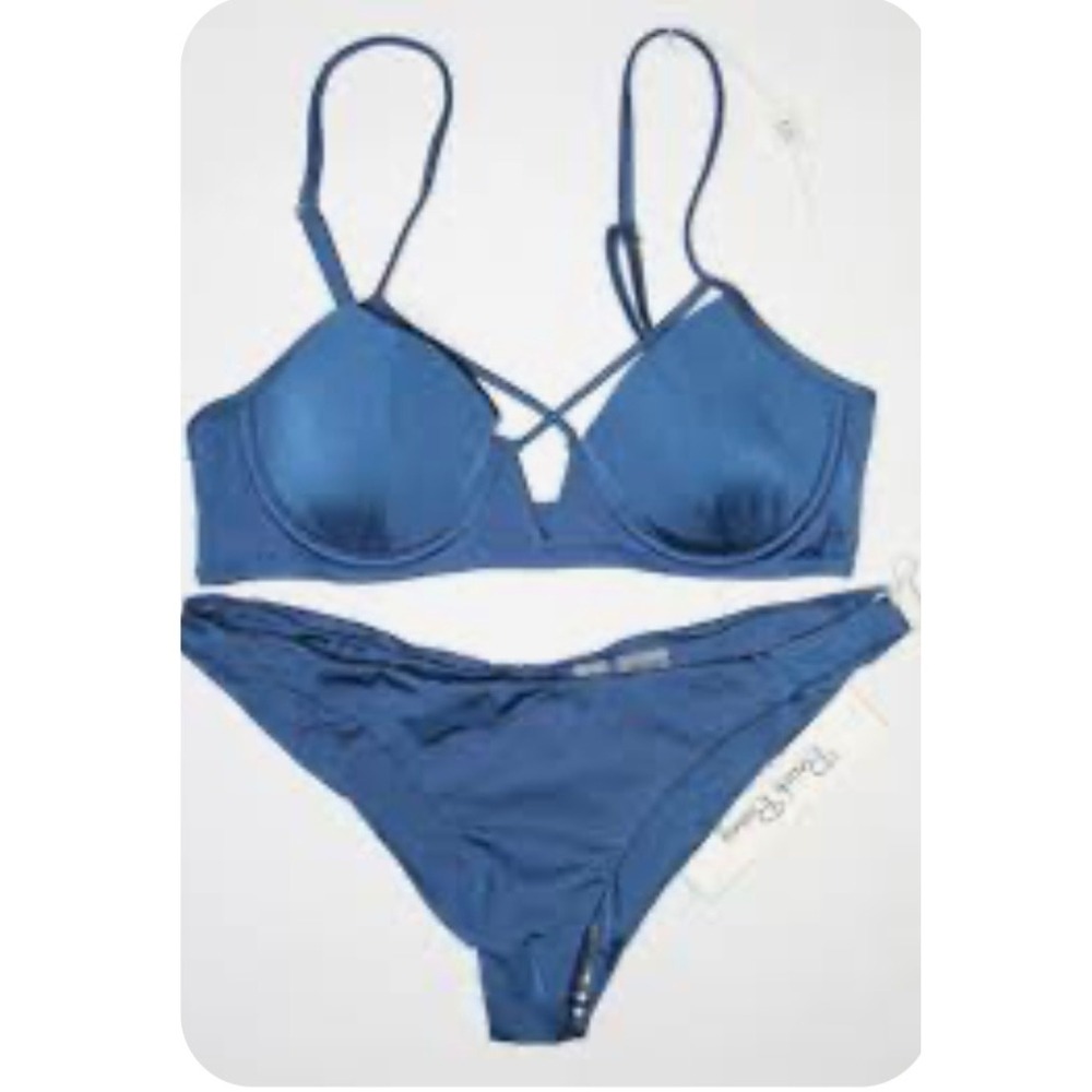 Nwt Beach Bunny Blue Criss Cross Strap‎ Bikini Top XL bottom Small